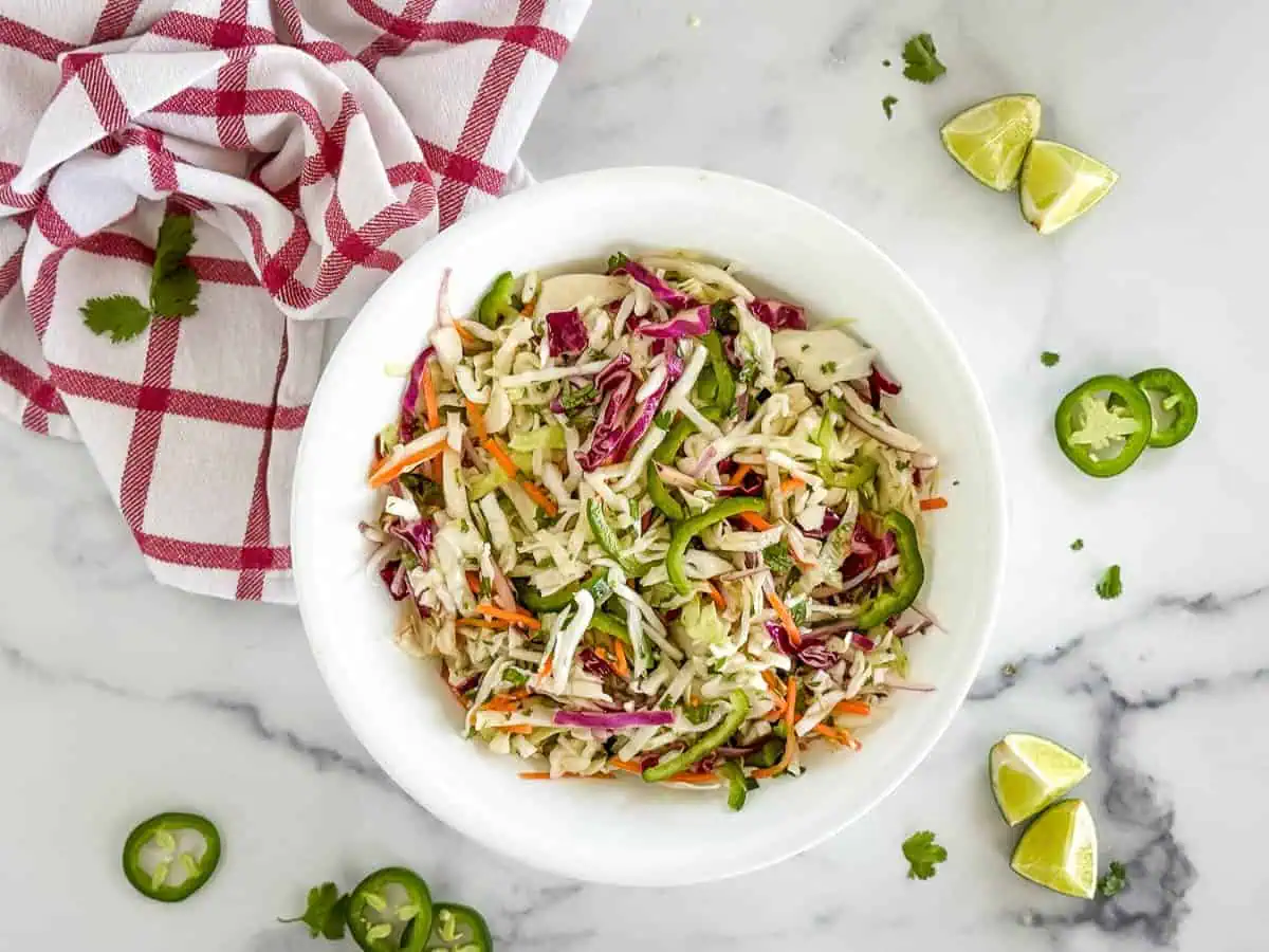 Homemade taco slaw in a large bowl.