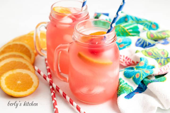 Glass mugs of vodka punch.