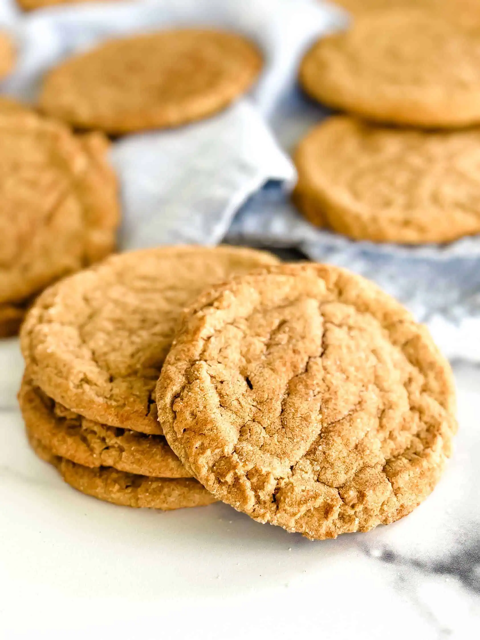 Close-up of a cinnamon cookie with a slightly cracked surface on a cooling rack.