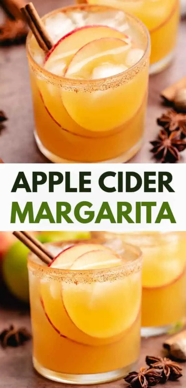 Collage showing two photos of apple cider cocktails.