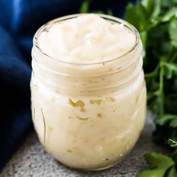 Mason jar filled with cream of celery soup substitute.