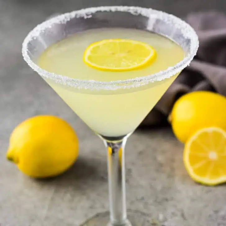 Lemon drop cocktail in a martini glass.