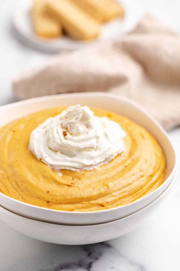 Whipped cream topped pumpkin pie dip.