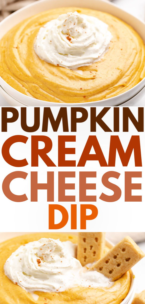 Collage showing two photos of pumpkin pie dip.