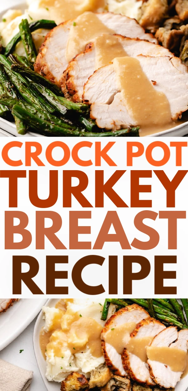 Collage showing two photos of crock pot turkey breast.