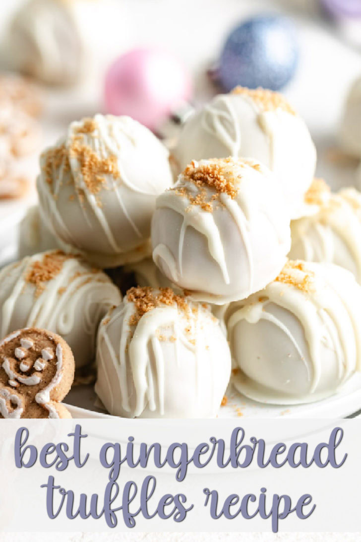 Stack of gingerbread truffles on a white plate.