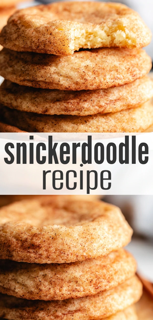 Collage showing two photos of a snickerdoodle recipe.